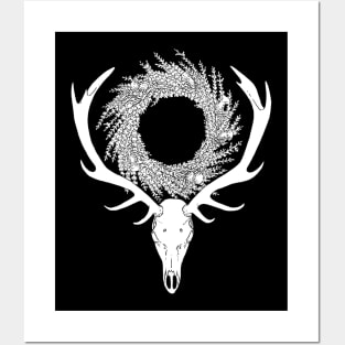 Deer Skull with Heather and Thistle Wreath Posters and Art